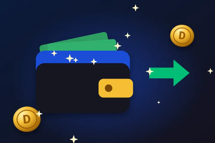 Kasyno Deloro – portfel z banknotami i zielona strzałka wypłaty